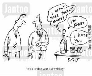 'It's a twelve year old whiskey.' (I want more pocket moneyI'm boredI hate you.)