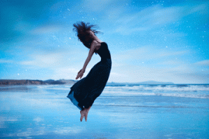 joyous dancing on beach